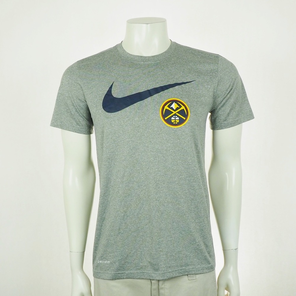 Nike Legend Denver Nuggets Tee Shirt Mens Medium Gray Dri-Fit Crew Athletic Cut
